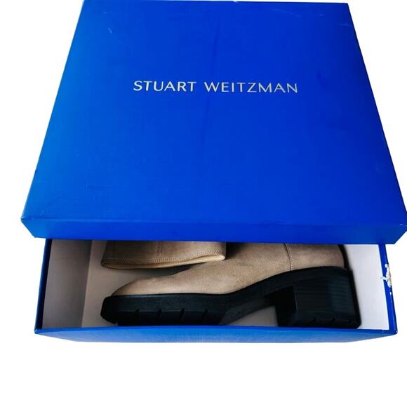 Stuart Weitzman Boulevard Moto Bootie Tan Size 10 NEW Suede Leather Lug Sole - Picture 8 of 9